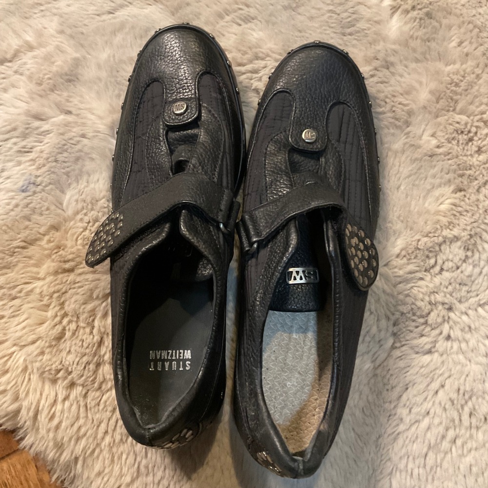 Stuart Weitzman Black Leather Studded Sneakers Size 9 Womens‎ - Picture 7 of 9